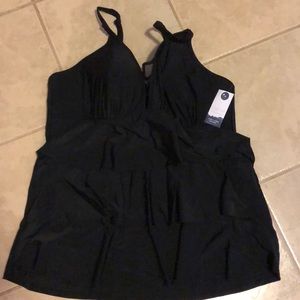 Ruffle Tankini Swim Top with No Wire Bra in Black
